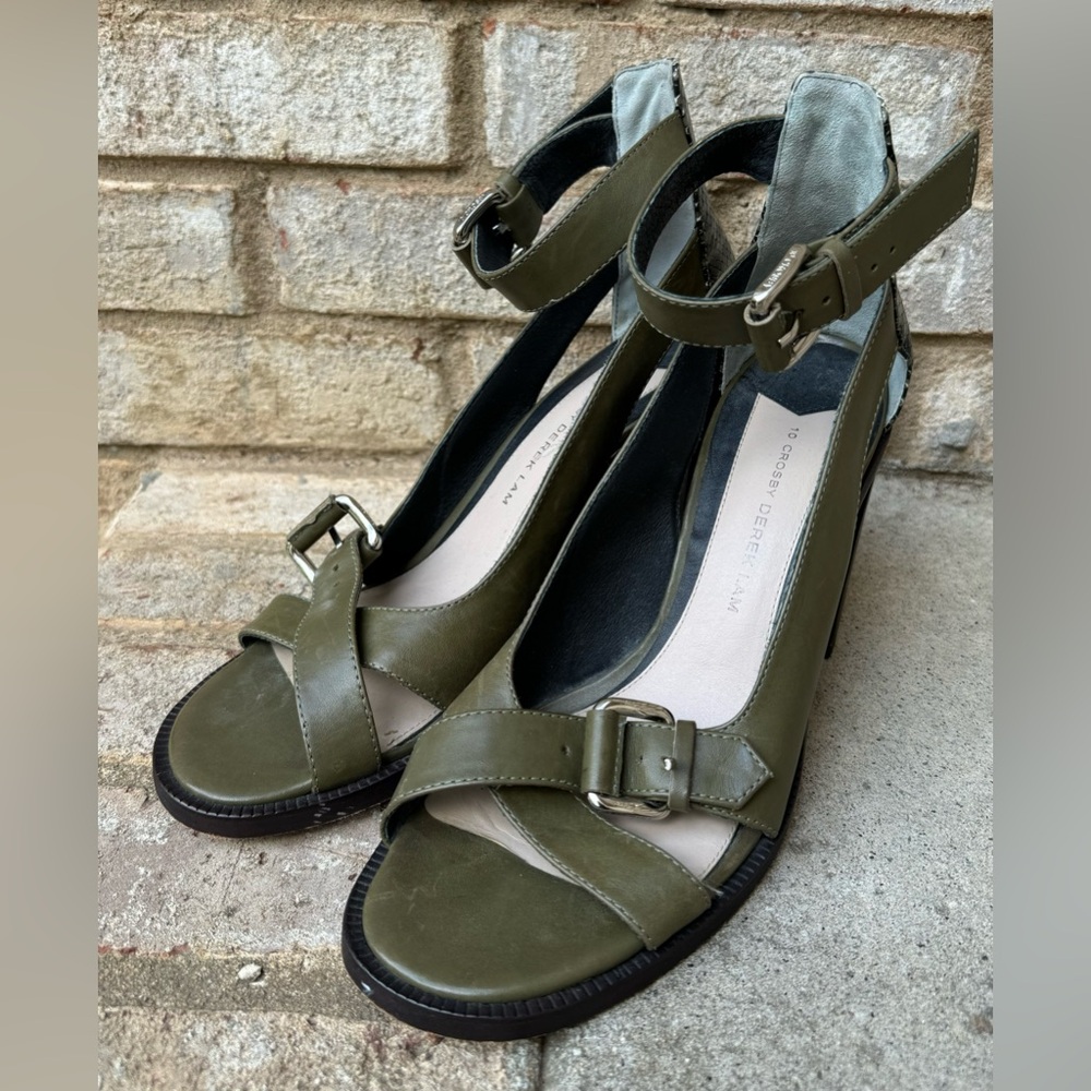 10 Crosby Derek Lam olive leather heels